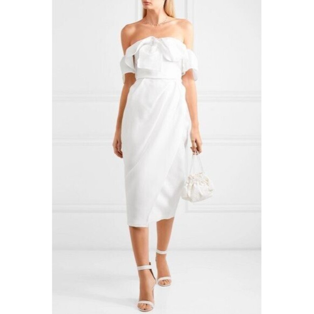 NWT. $2590 Carolina Herrera Bow Front Off Shoulder Wedding Bridal Dress 12 white - Picture 5 of 15